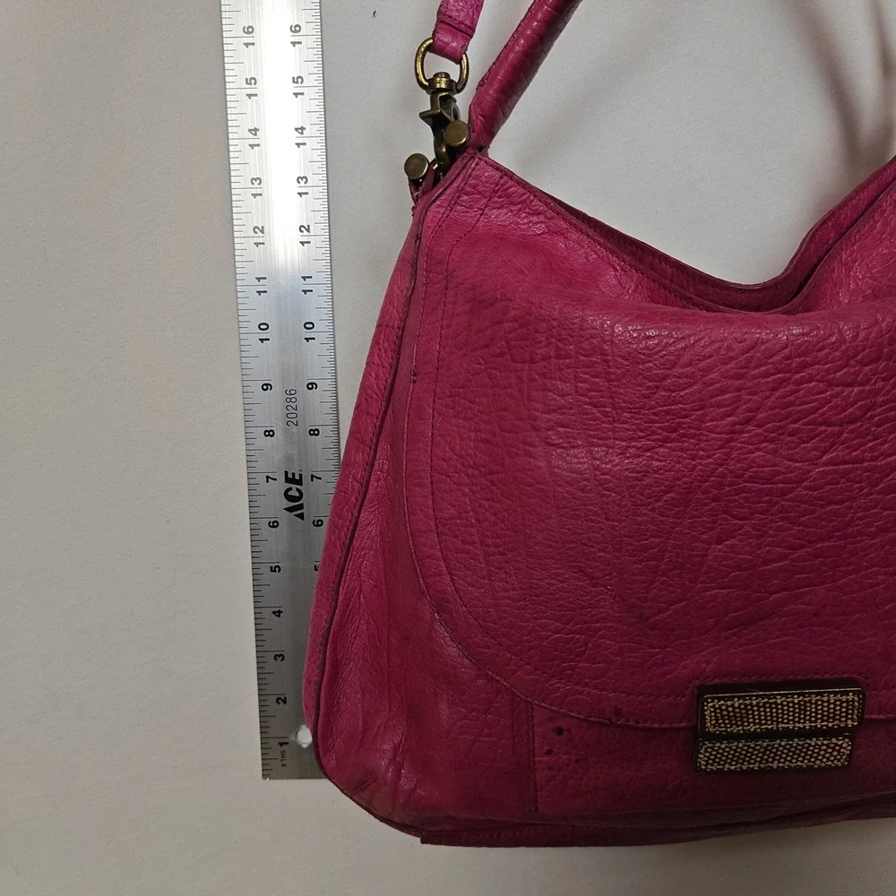 Botkier Fuchsia Pink Pebbled Leather Hobo Shoulder Bag Crossbody Brass Hardware